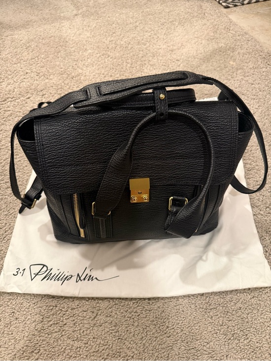 3.1 Phillip Lim Handbags - 3.1 Phillip Lim Black Textured Leather Satchel with Gold Hardware